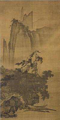 絹本墨画淡彩風雨山水図〈伝馬遠筆／〉の画像