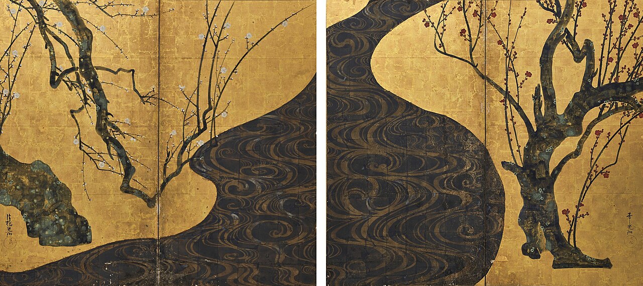 紙本金地著色紅白梅図〈尾形光琳筆/二曲屏風〉の画像