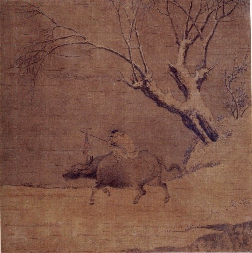 絹本著色帰牧図〈李迪筆/(騎牛)〉の画像