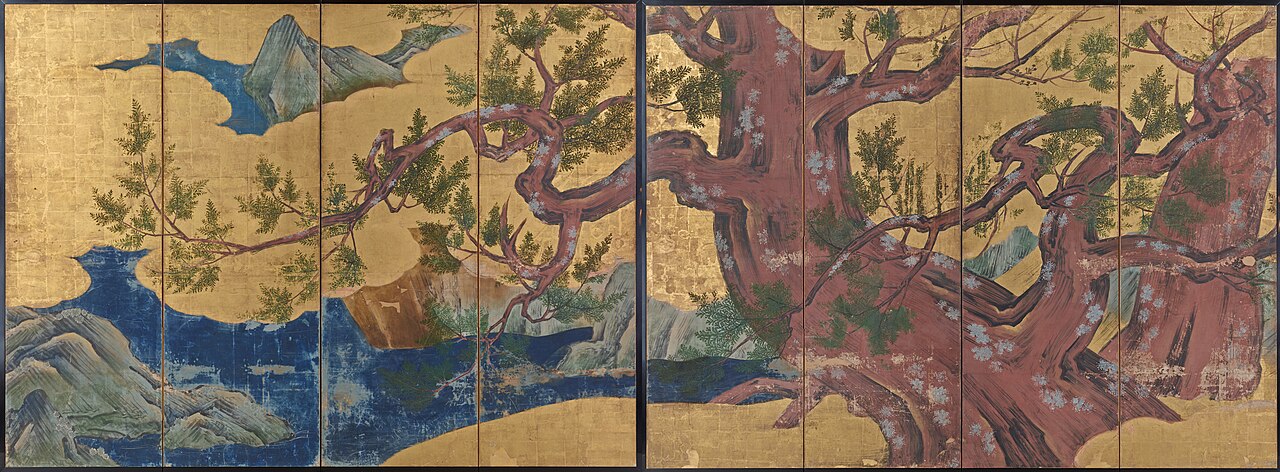 紙本金地著色檜図〈／四曲屏風〉の画像