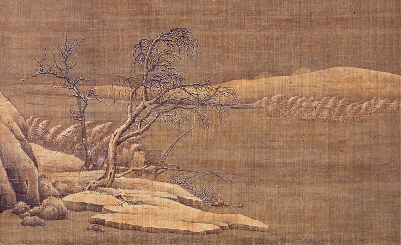 絹本著色寒江独釣図の画像