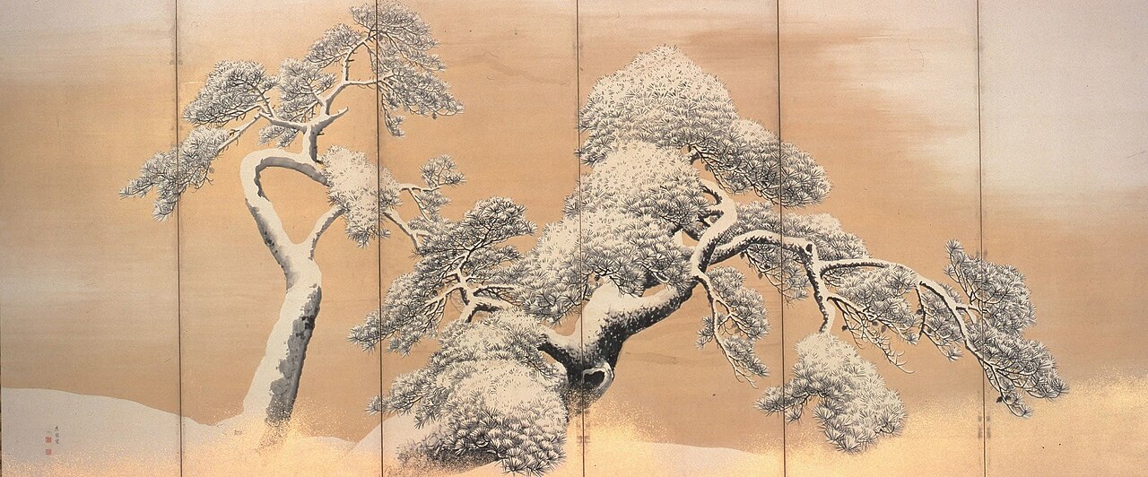 紙本淡彩雪松図〈円山応挙筆／六曲屏風〉の画像