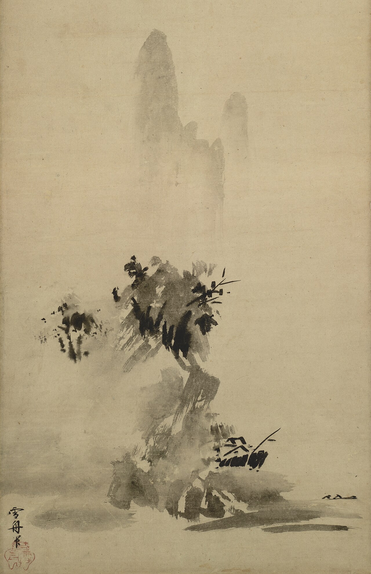 紙本墨画山水図〈雪舟筆／〉の画像