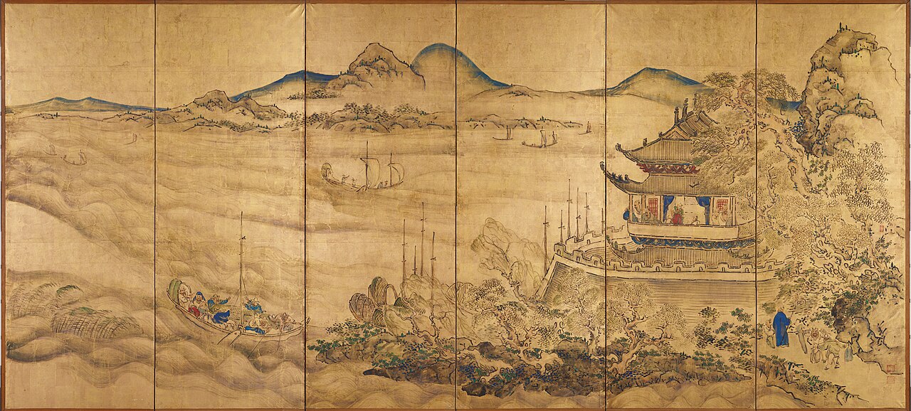 紙本金地著色楼閣山水図〈池野大雅筆／六曲屏風〉の画像
