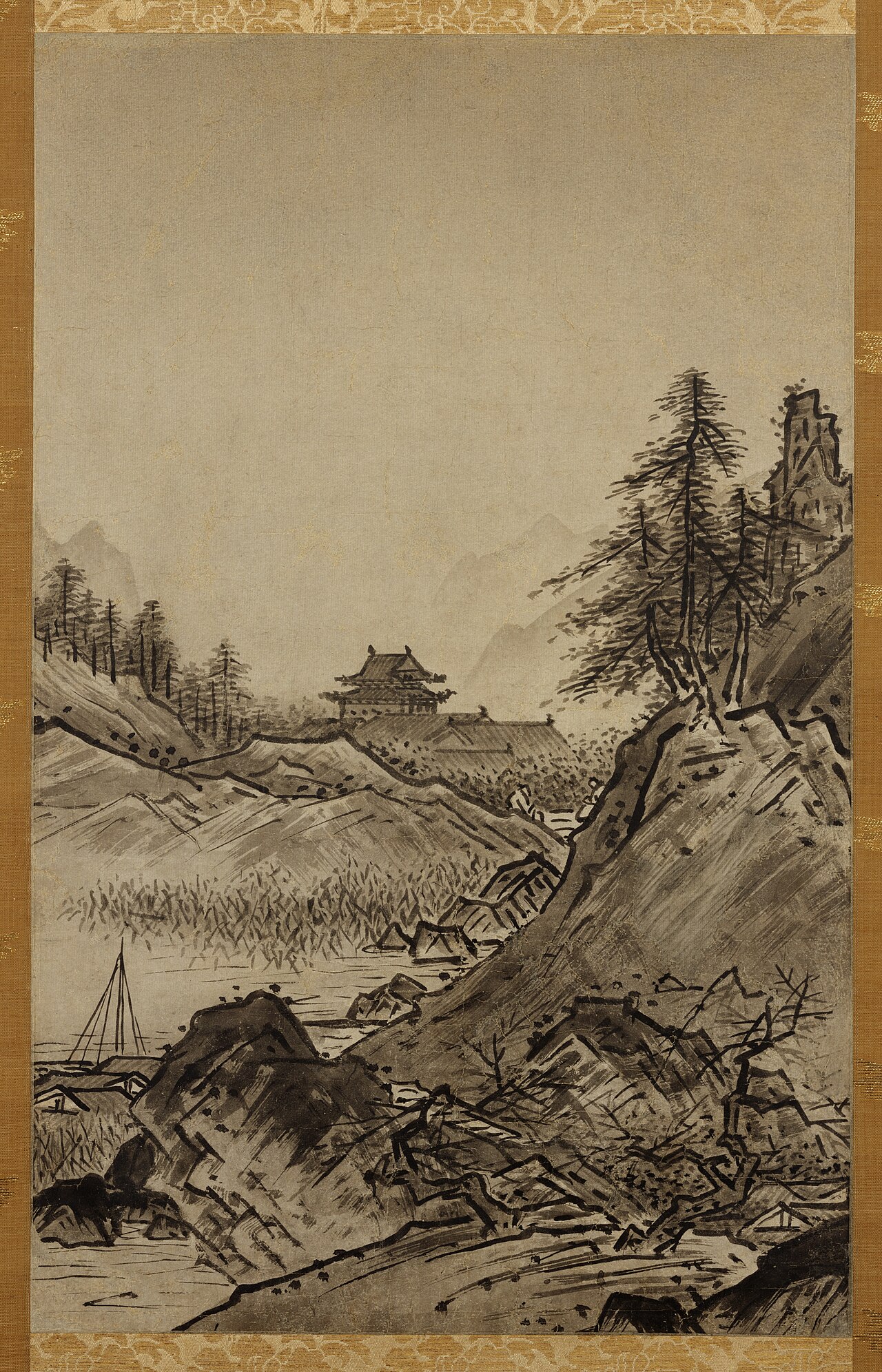 紙本墨画秋冬山水図〈雪舟筆／〉の画像