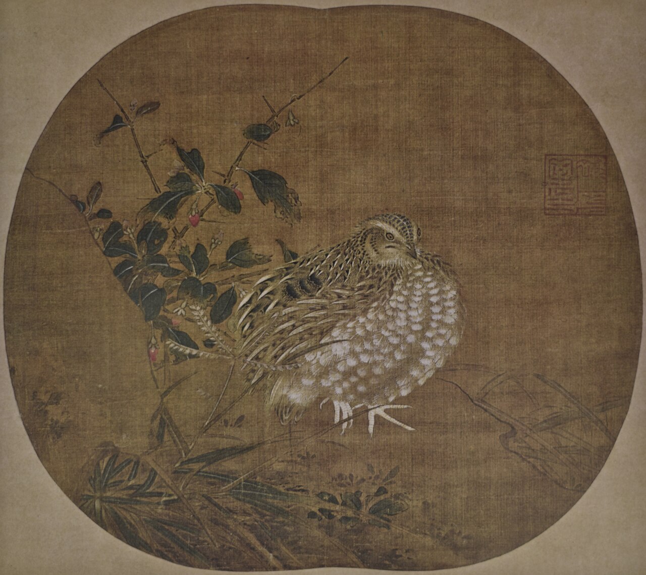 絹本著色鶉図の画像