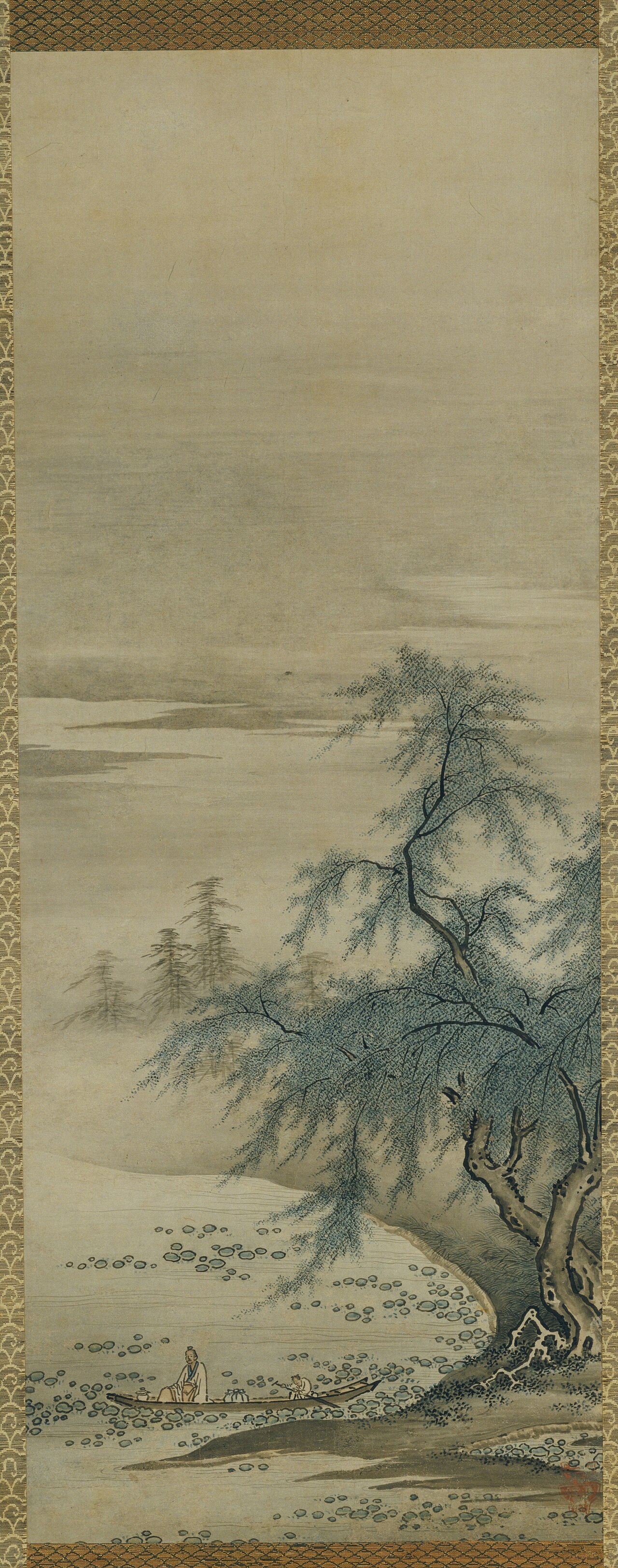 紙本墨画淡彩周茂叔愛蓮図〈狩野正信筆/〉の画像