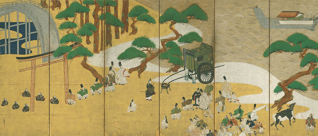 紙本金地著色源氏物語関屋及澪標図〈宗達筆/六曲屏風〉の画像