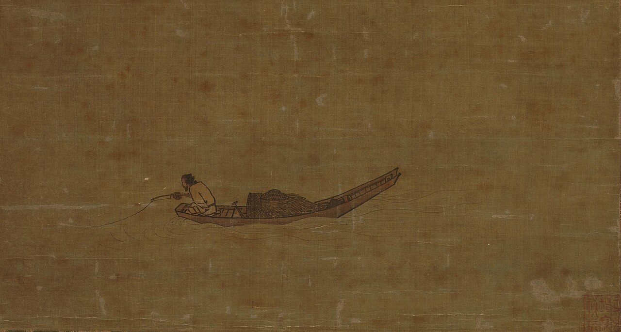 絹本淡彩寒江独釣図〈（伝馬遠筆）／〉の画像