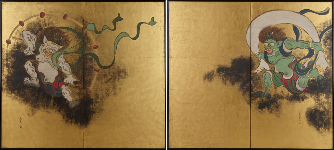 紙本金地著色風神雷神図〈尾形光琳筆/二曲屏風〉の画像